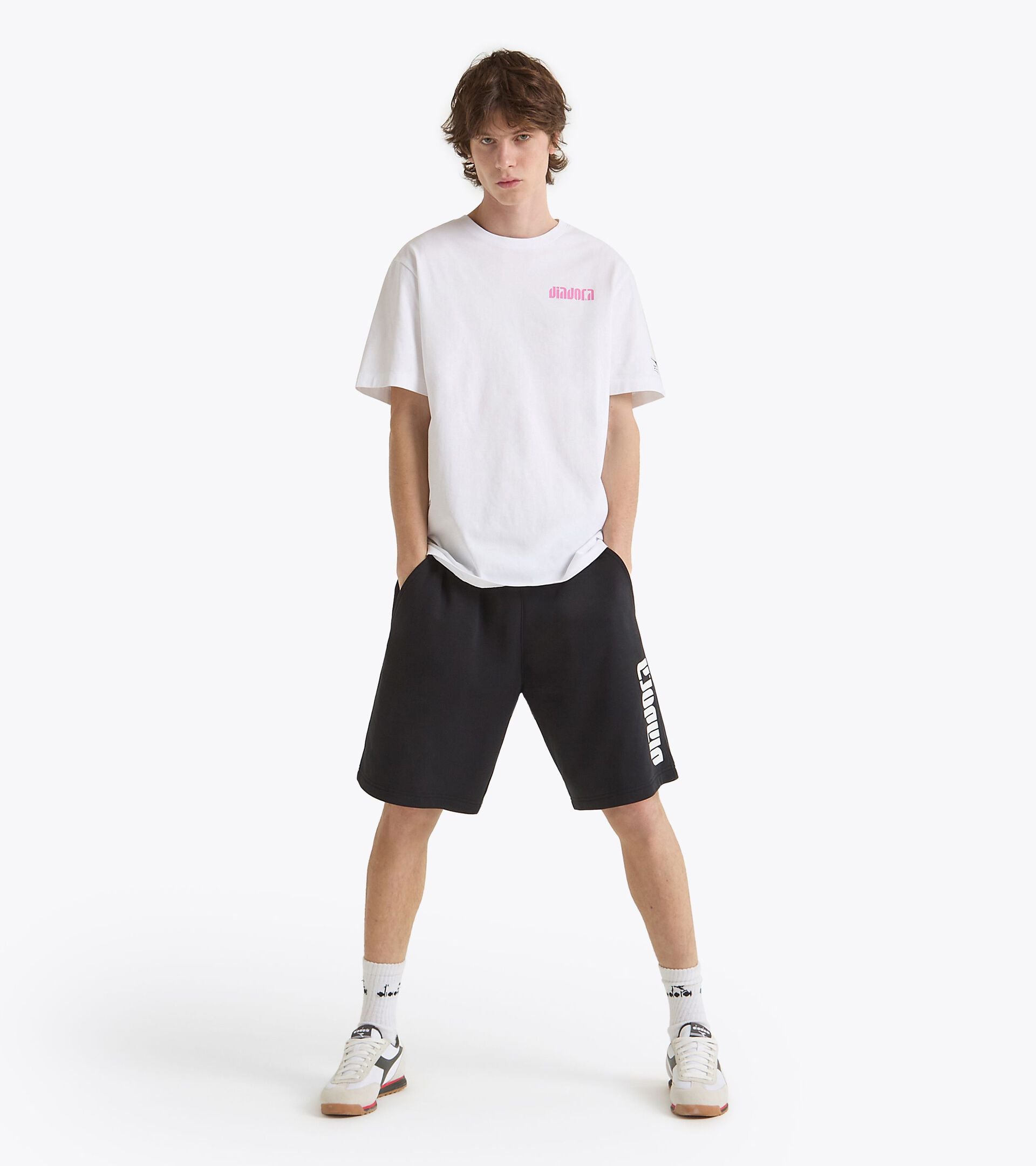 Diadora アパレル T-SHIRT SS ATHL. LOGO SL Tシャツ - UNISEX - ホワイト/ピンク
