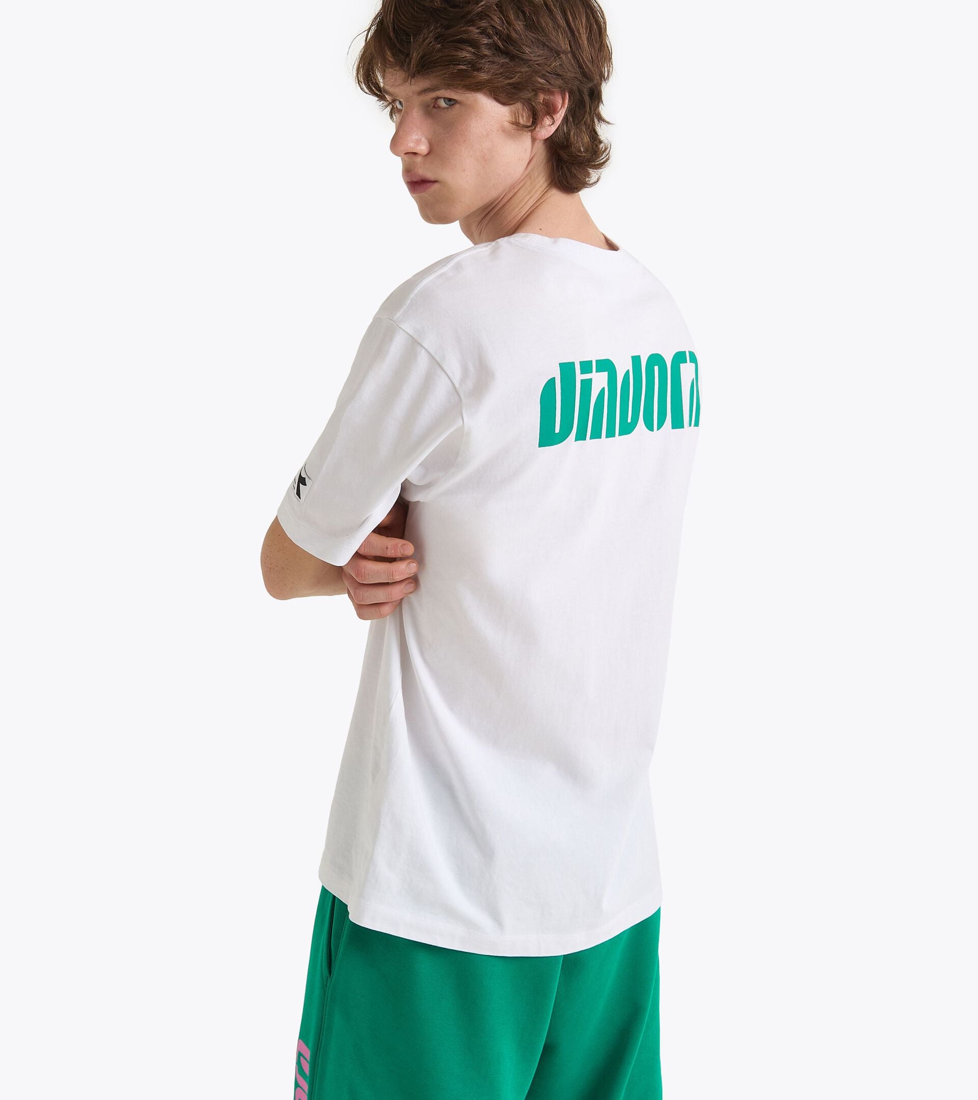 Diadora アパレル T-SHIRT SS ATHL. LOGO SL Tシャツ - UNISEX - ホワイト/グリーン